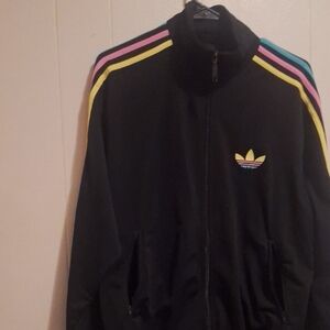 Adidas Black Jacket with Colorful Stripes